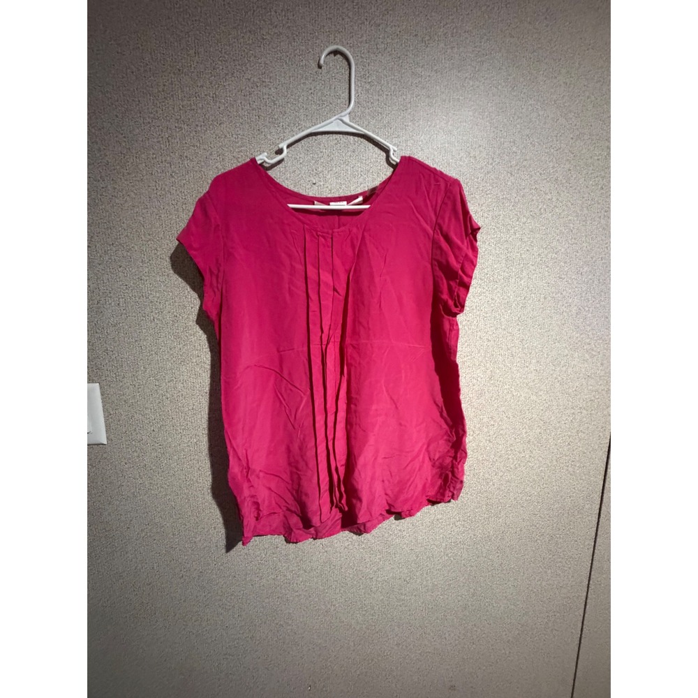 Max Studio Womens Pink 100% Silk Pleated Short Sleeve Blouse Size Large